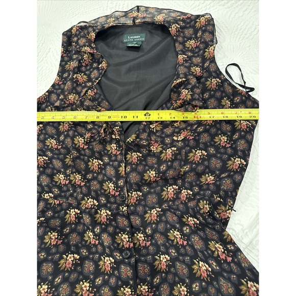 Ralph Lauren 100% Silk Long Floral Print FrontButton Down Sleeveless Dress Sz 14 - Picture 12 of 14